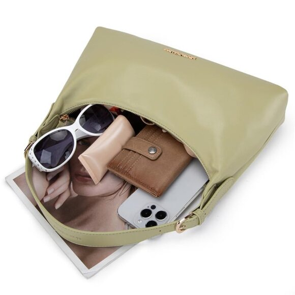 Medium Vegan Leather Hobo Shoulder Bag Chic Minimal Spacious Organized - Picture 4 of 7